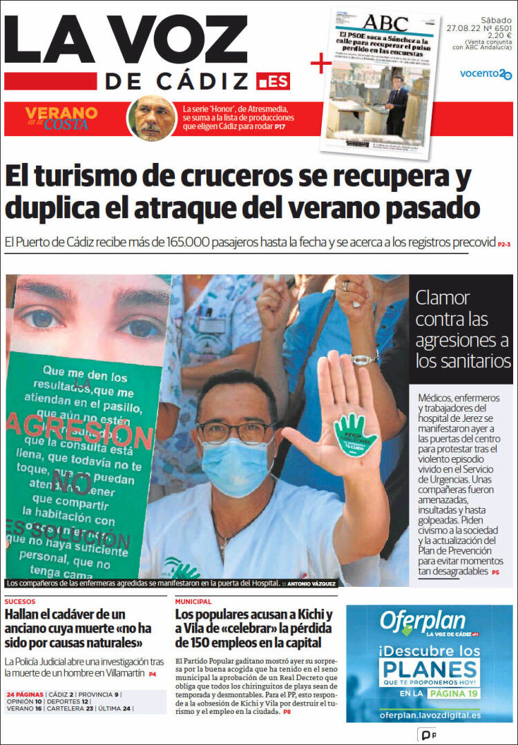 Portada de La Voz de Cádiz (España)