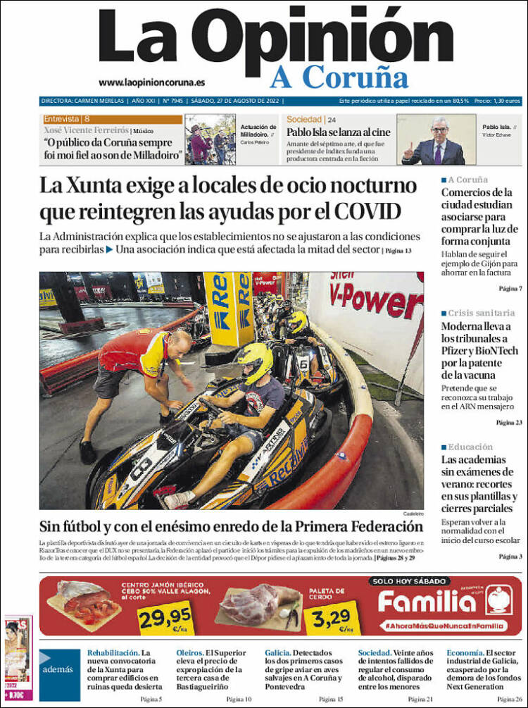 Portada de La Opinión de A Coruña (España)