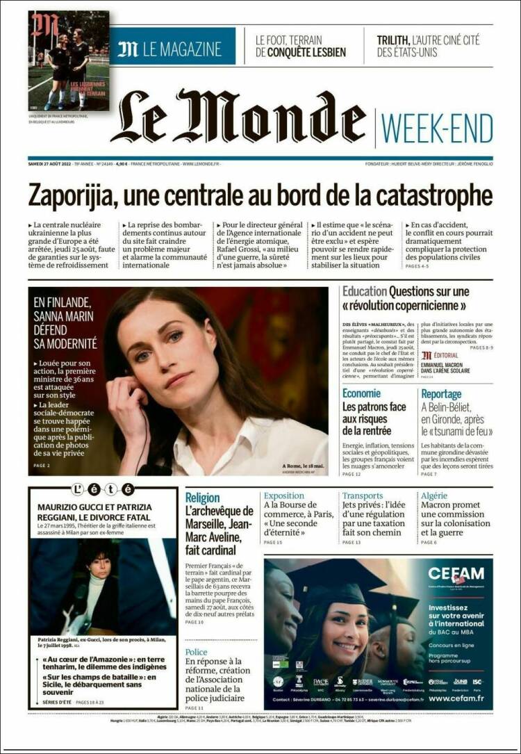 Portada de Le Monde (France)