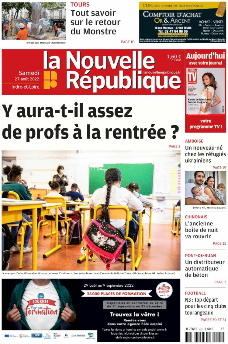 Portada de La Nouvelle Republique (France)
