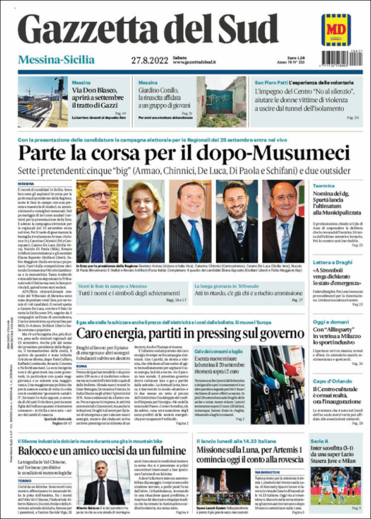 Portada de Gazzetta del Sud (Italia)