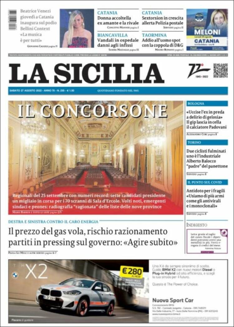 Portada de La Sicilia (Italia)
