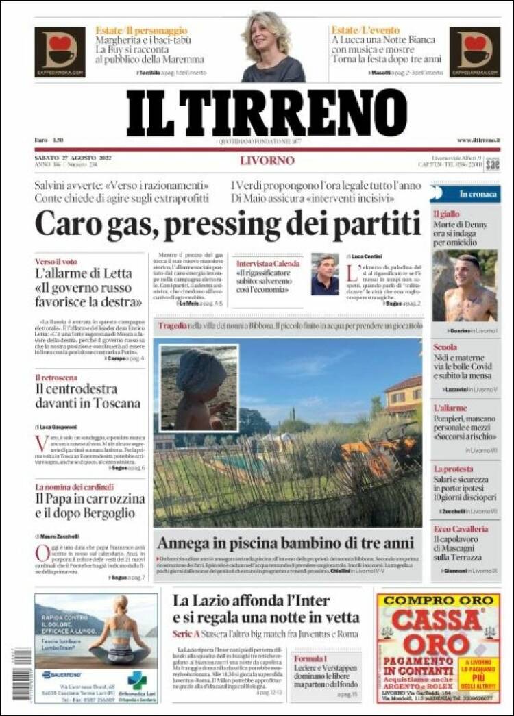 Portada de Il Tirreno (Italia)