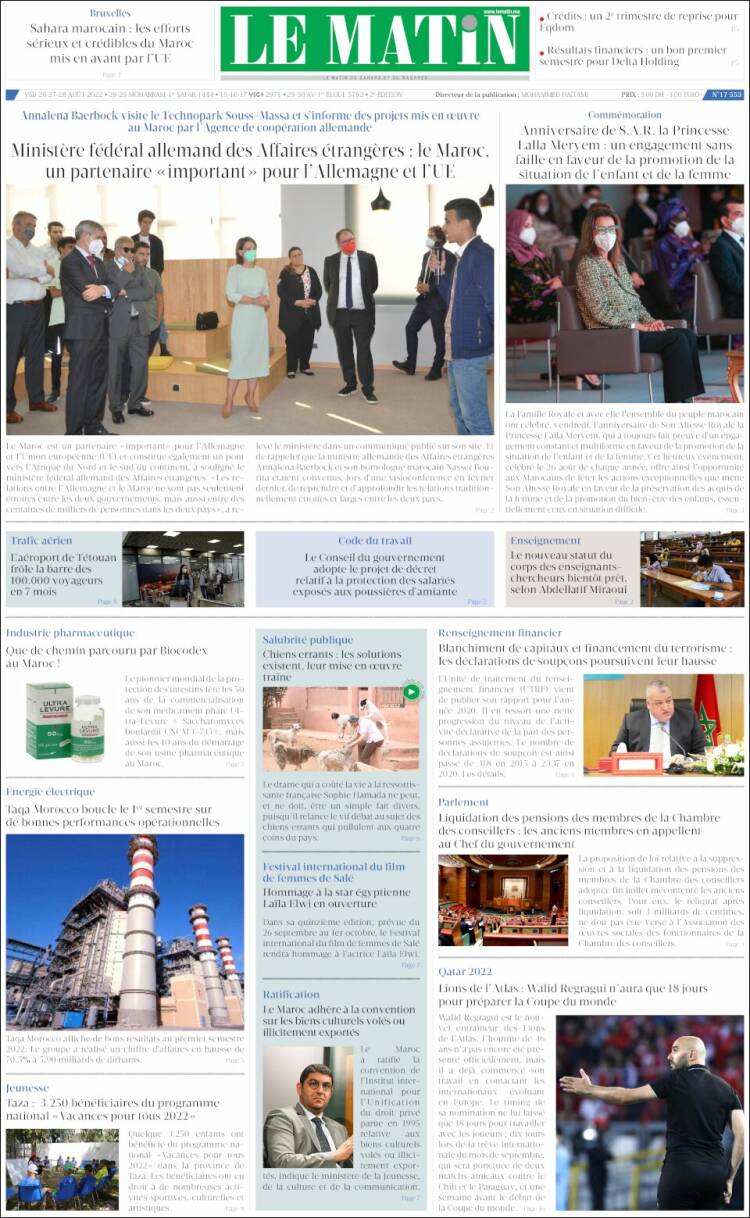 Portada de Le Matin (Marruecos)