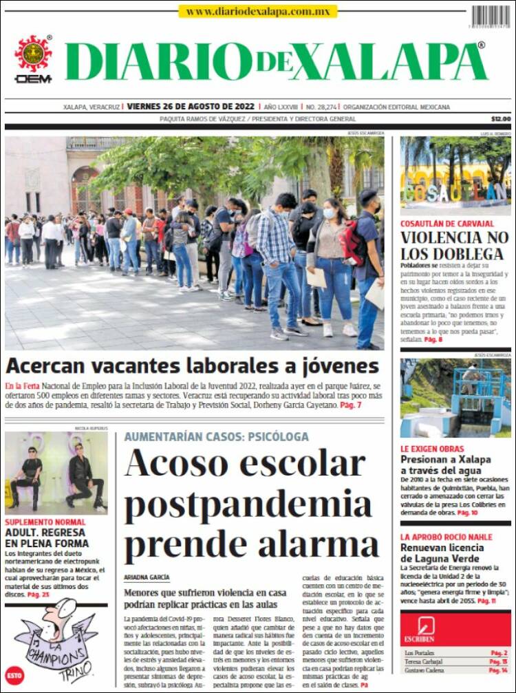 Periódico Diario De Xalapa México Periódicos De México Edición De Sábado 27 De Agosto De