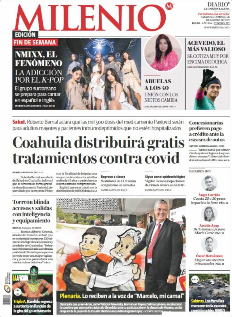 Portada de Milenio - Laguna (México)