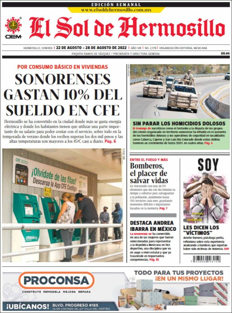 Portada de El Sol de Hermosillo (México)