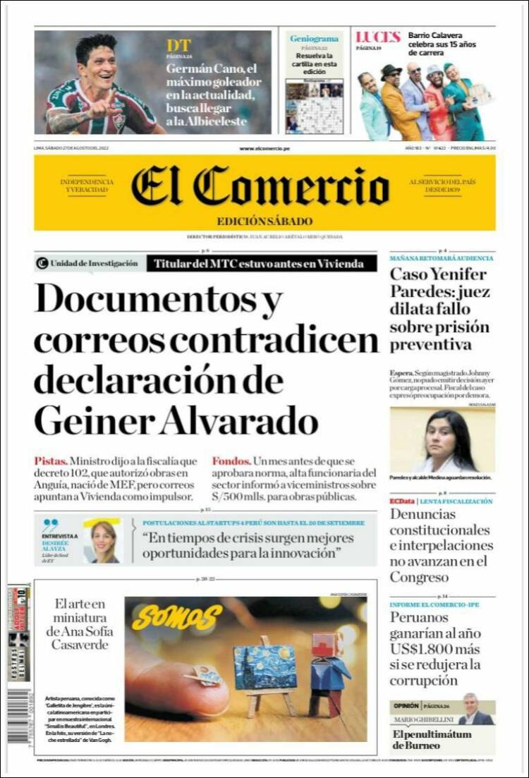 Portada de El Comercio (Per&uacute;)