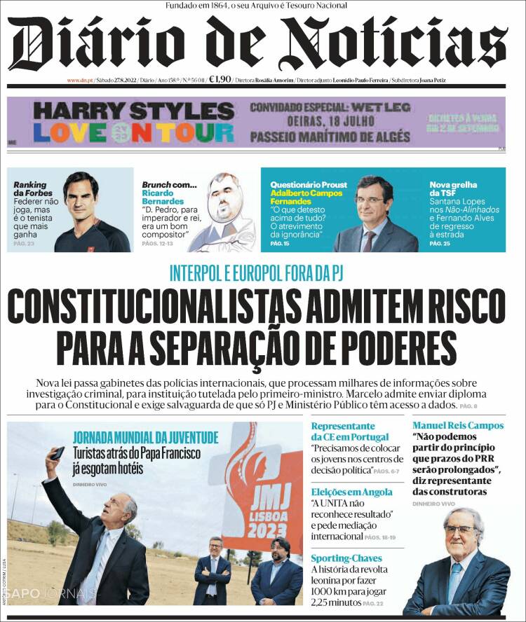 Portada de Diário de Noticias (Portugal)
