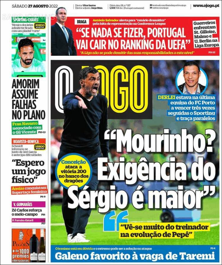 Portada de O Jogo (Portugal)