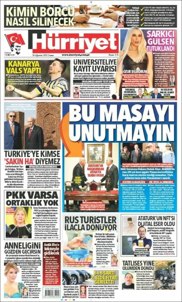 Portada de Hürriyet (Turqu&iacute;a)