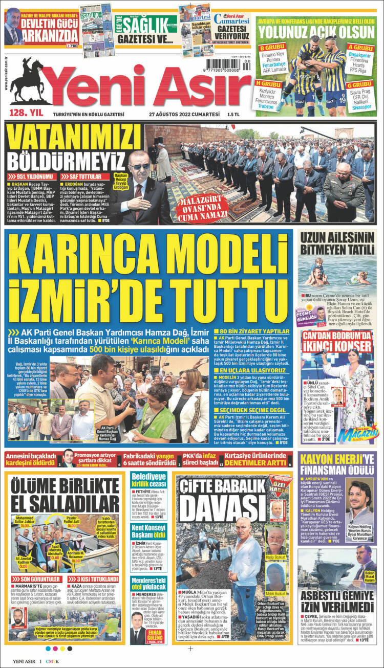 Portada de Yeni Asır (Turqu&iacute;a)