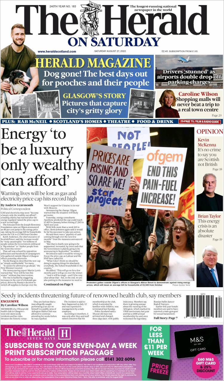 Portada de The Herald (Reino Unido)