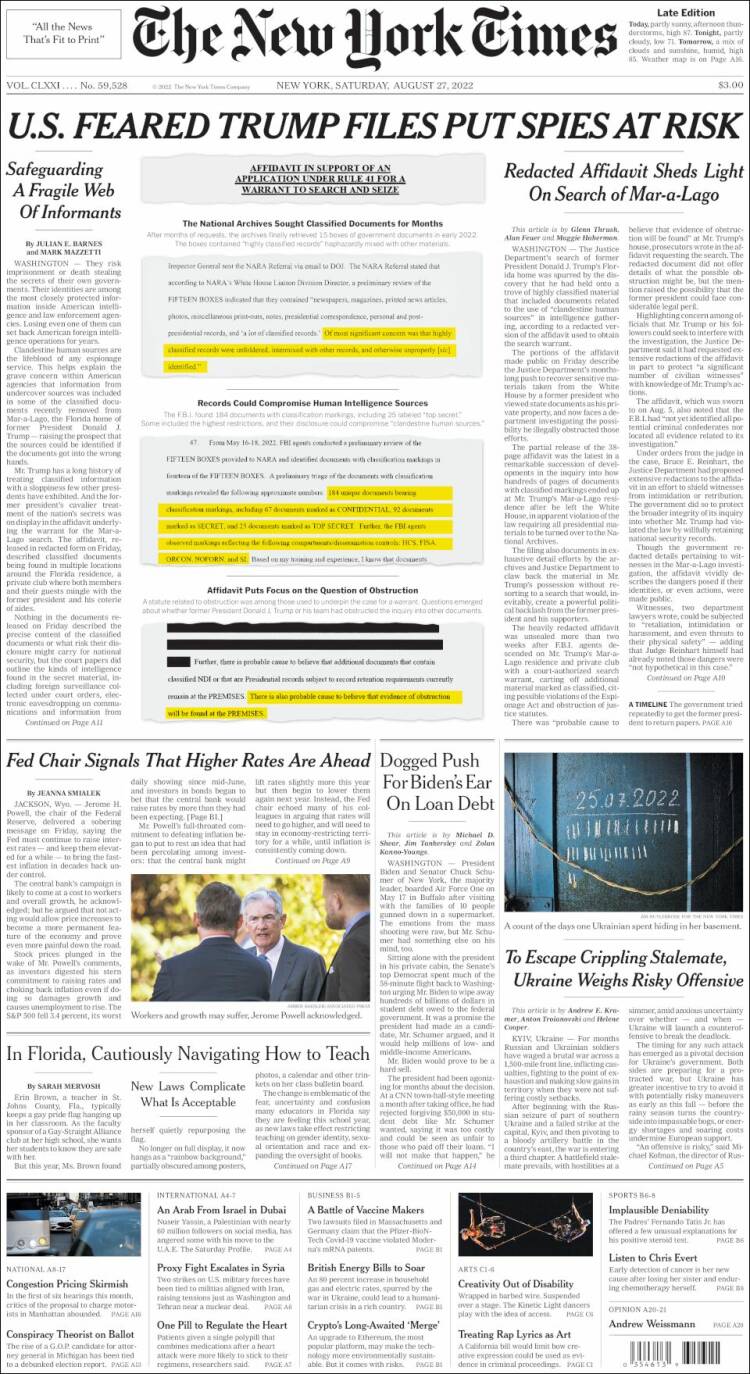Portada de New York Times (États-Unis)
