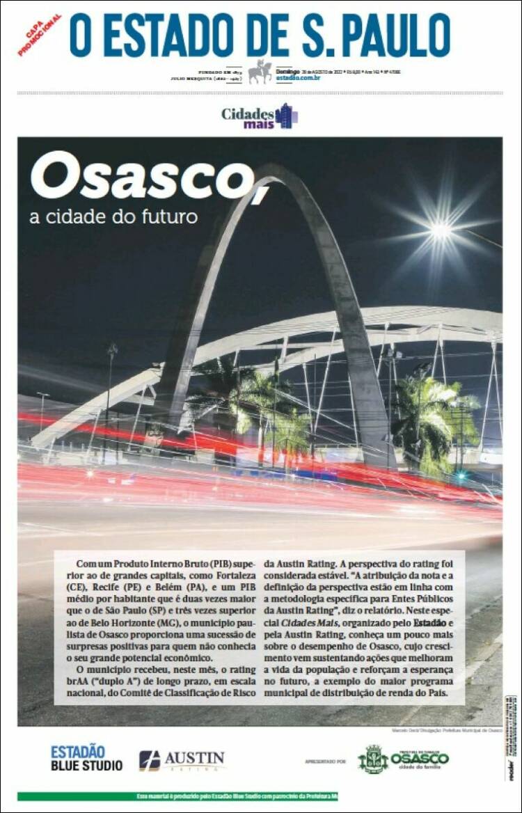 Portada de O Estado de São Paulo (Br&eacute;sil)