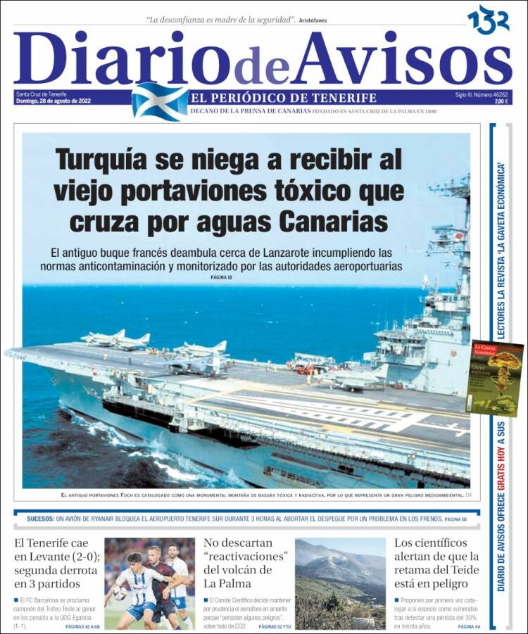 Portada de Diarios de Avisos (España)