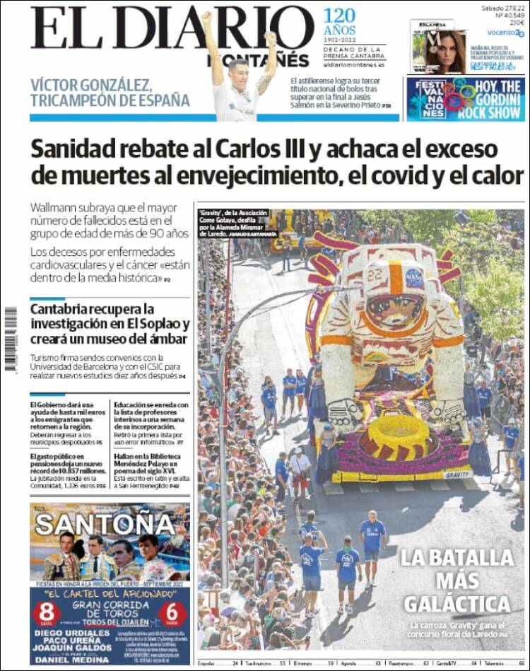 Portada de El Diario Montañés (España)
