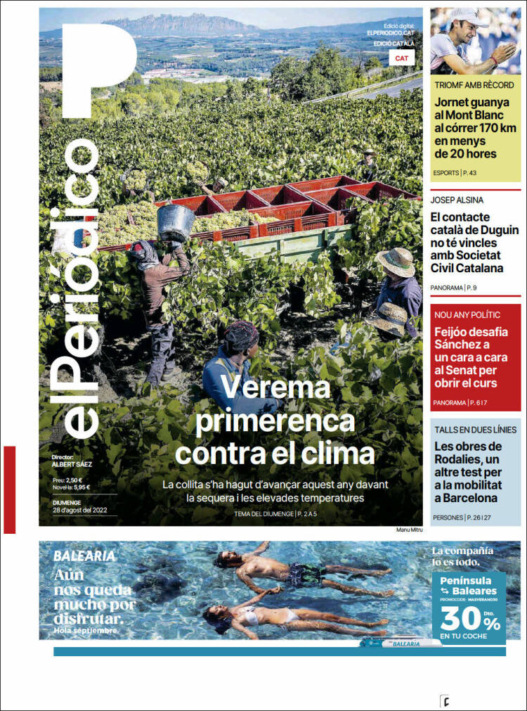 Portada de El Periódico de Catalunya (España)