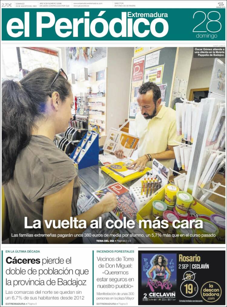 Portada de El Periódico de Extremadura (España)