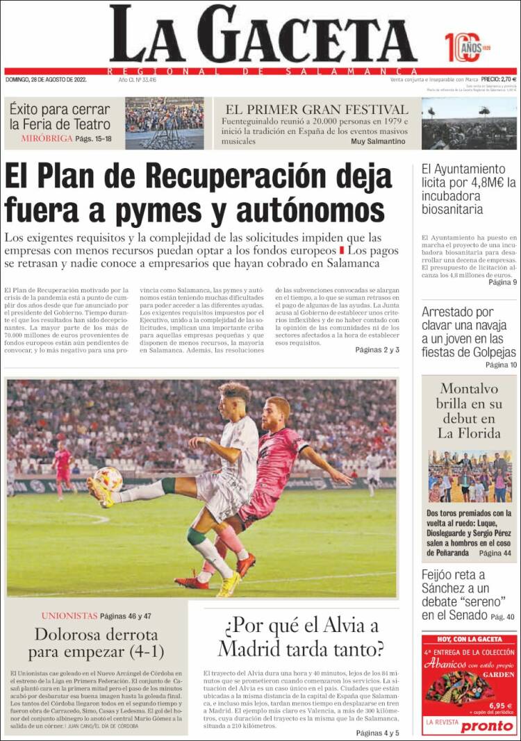 Portada de La Gaceta de Salamanca (España)
