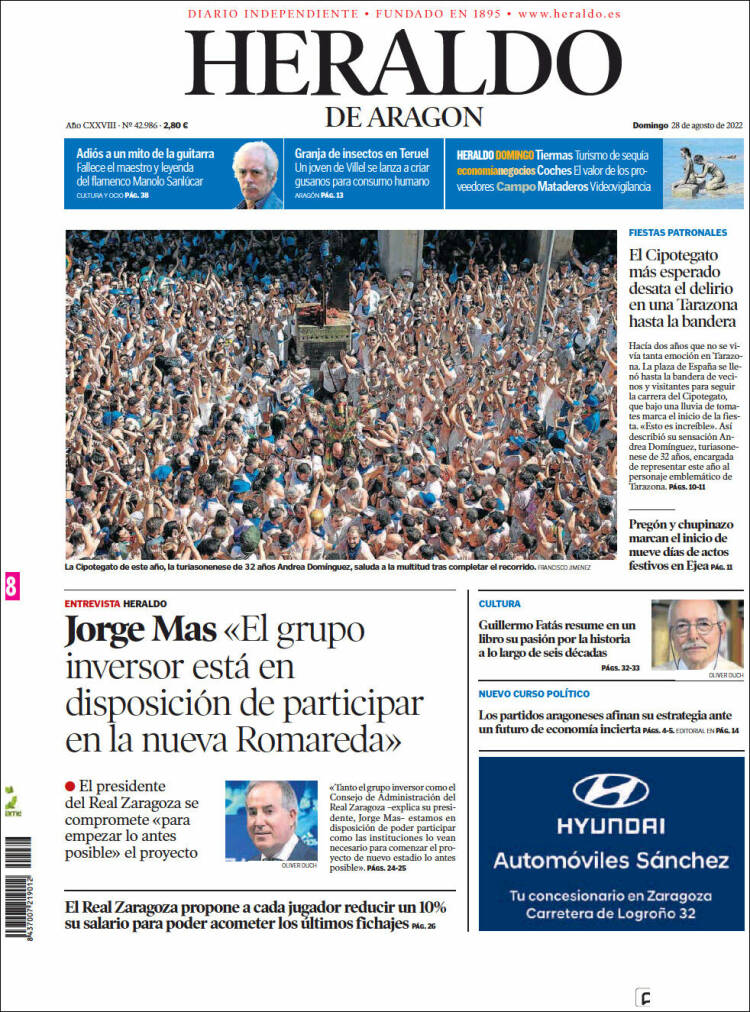 Portada de Heraldo de Aragón (España)