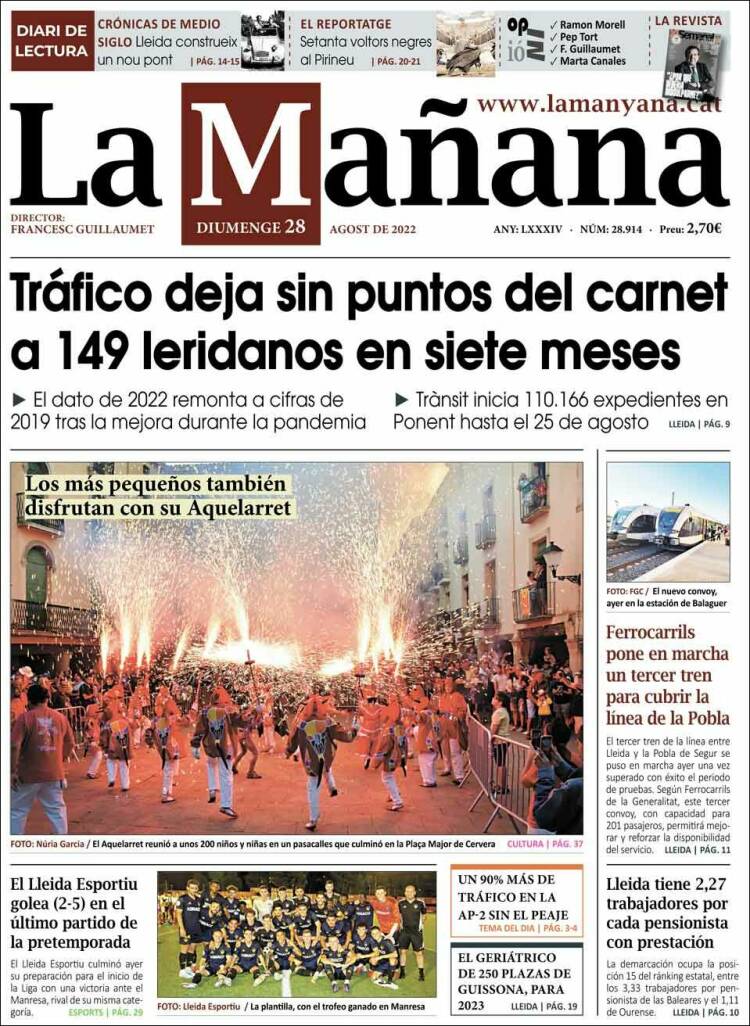 Portada de La Mañana - Diari de Ponent (España)
