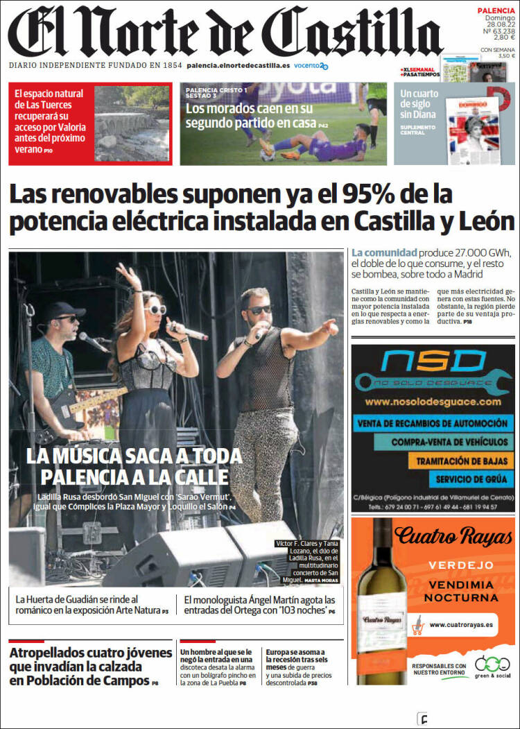 Portada de Norte de Castilla - Palencia (España)