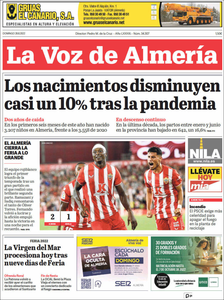 Portada de La Voz de Almería (España)