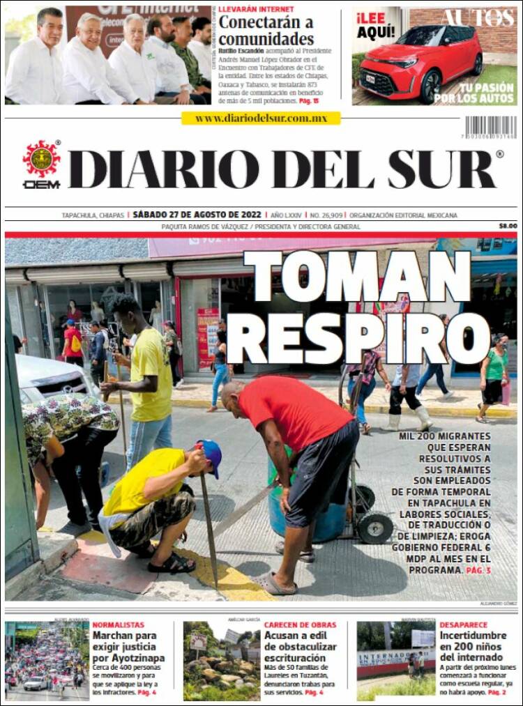Portada de El Diario del Sur (México)