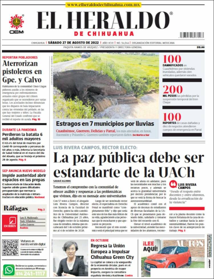 Portada de El Heraldo de Chihuahua (México)