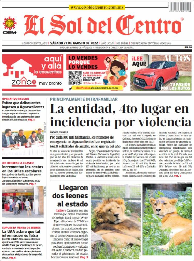 Portada de El Sol del Centro (México)