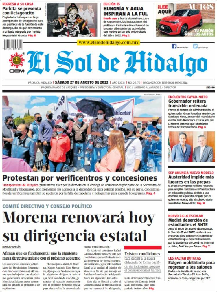 Portada de El Sol de Hidalgo (México)