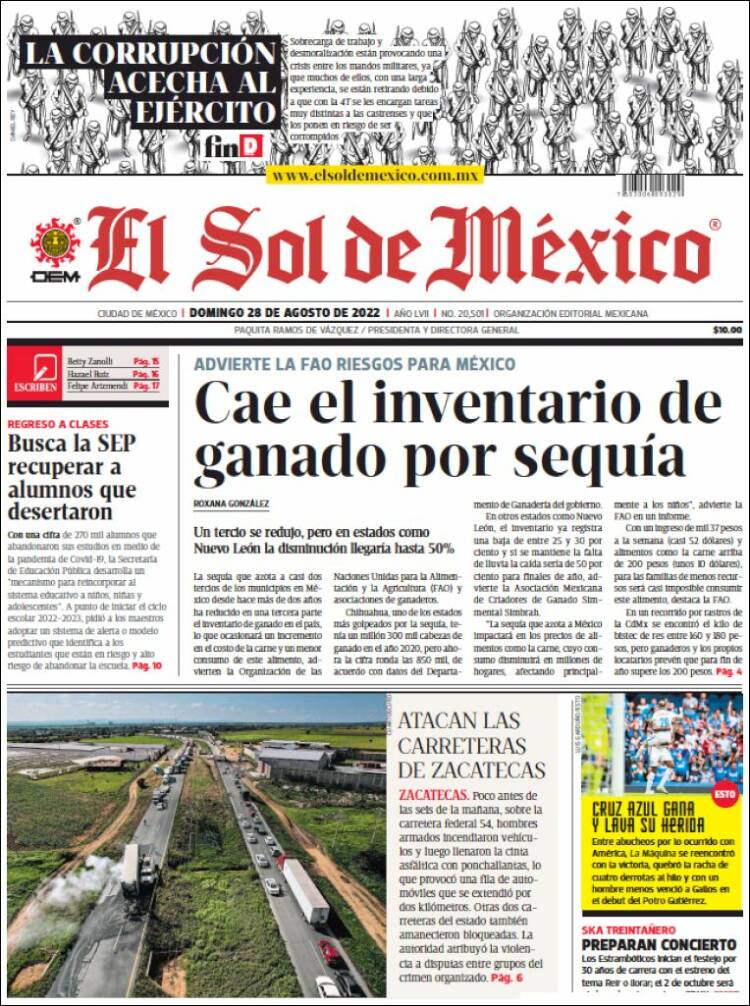 Portada de El Sol de México (México)