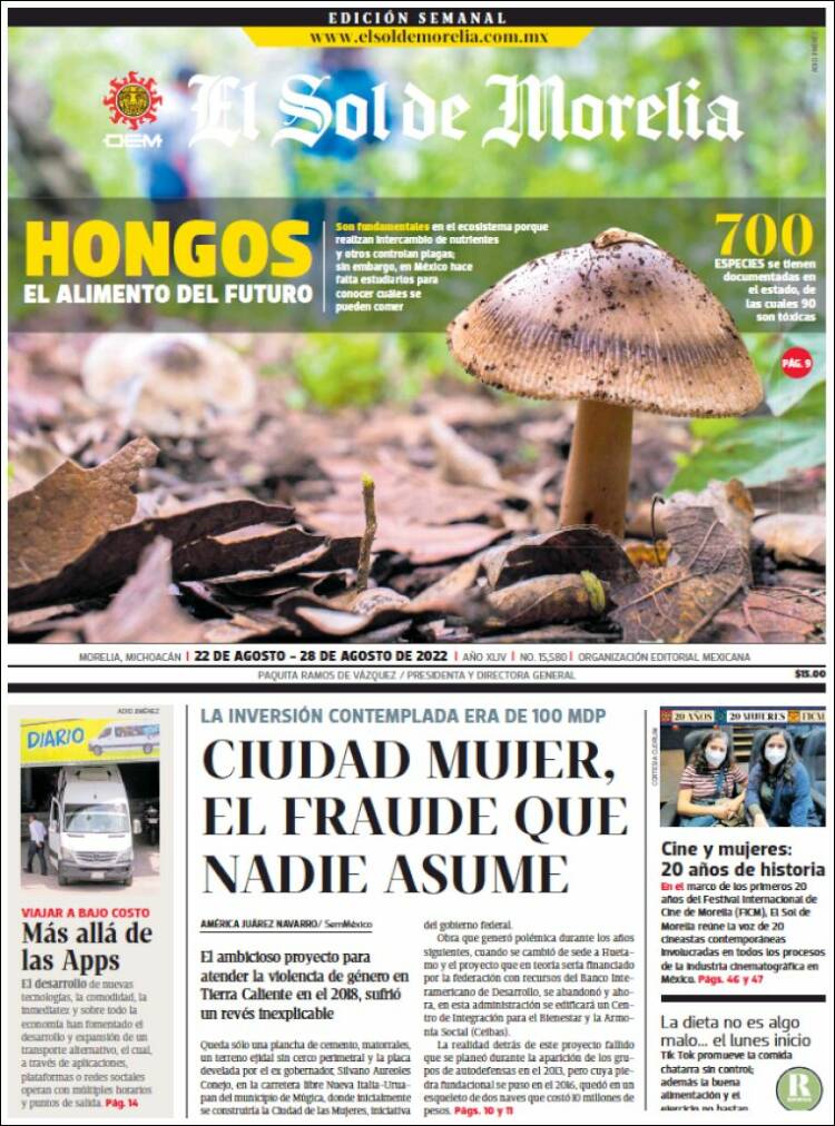 Portada de El Sol de Morelia (México)