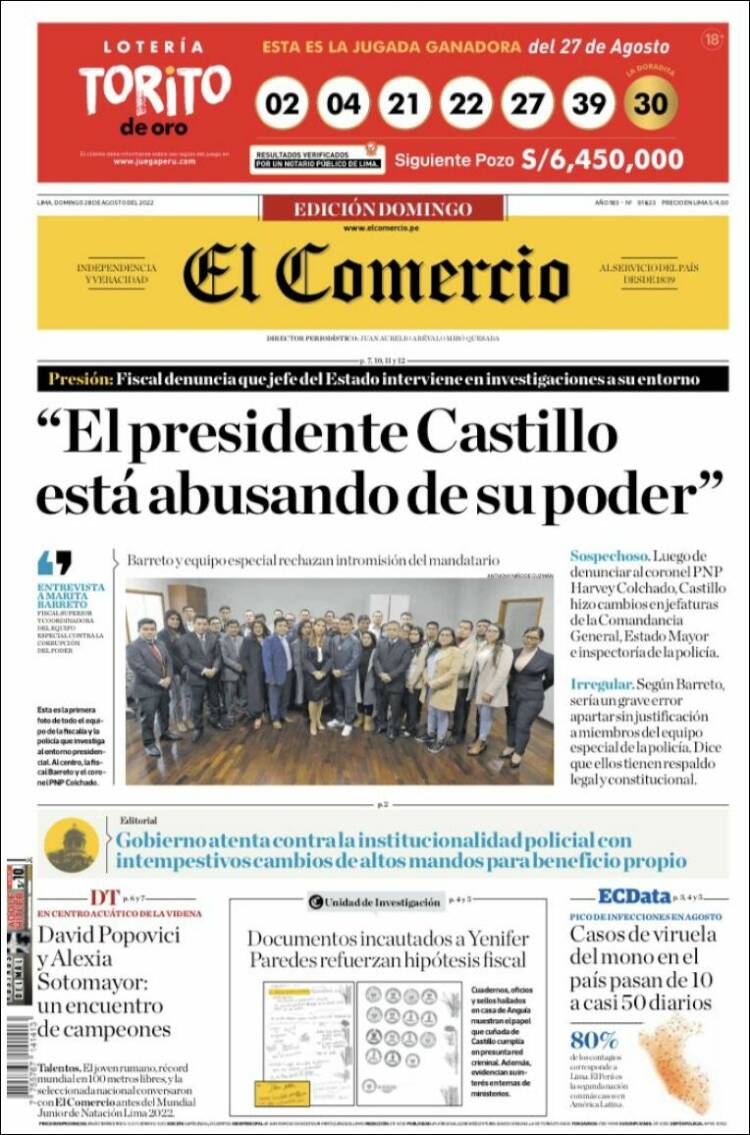 Portada de El Comercio (P&eacute;rou)