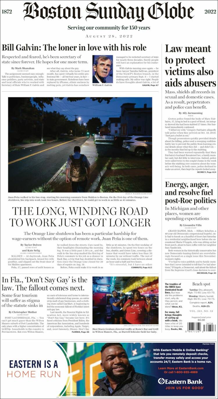 Portada de Boston Globe (USA)