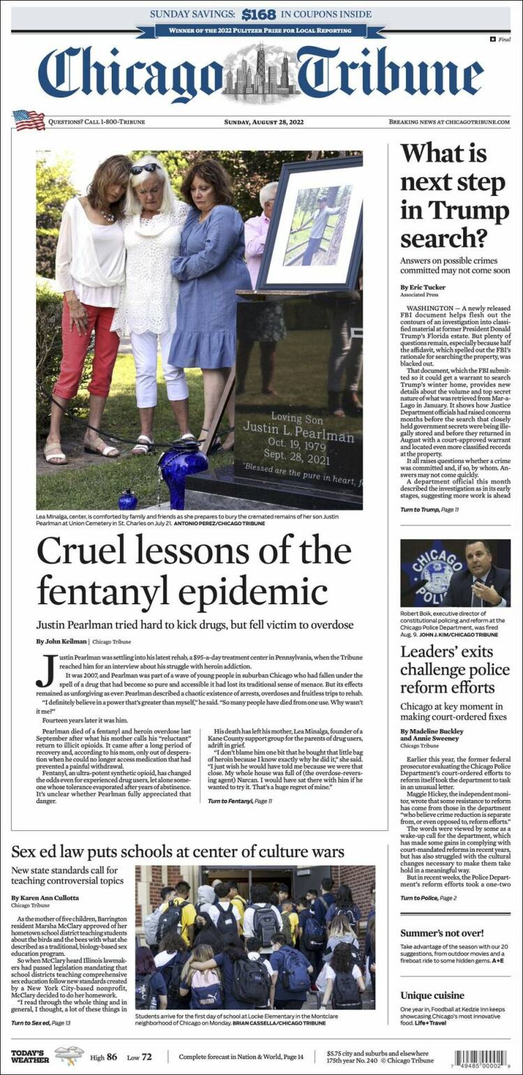 Portada de Chicago Tribune (USA)