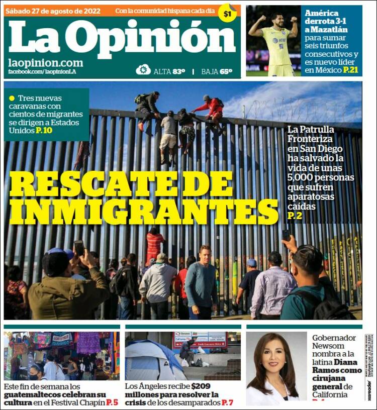 Portada de La Opinión (USA)