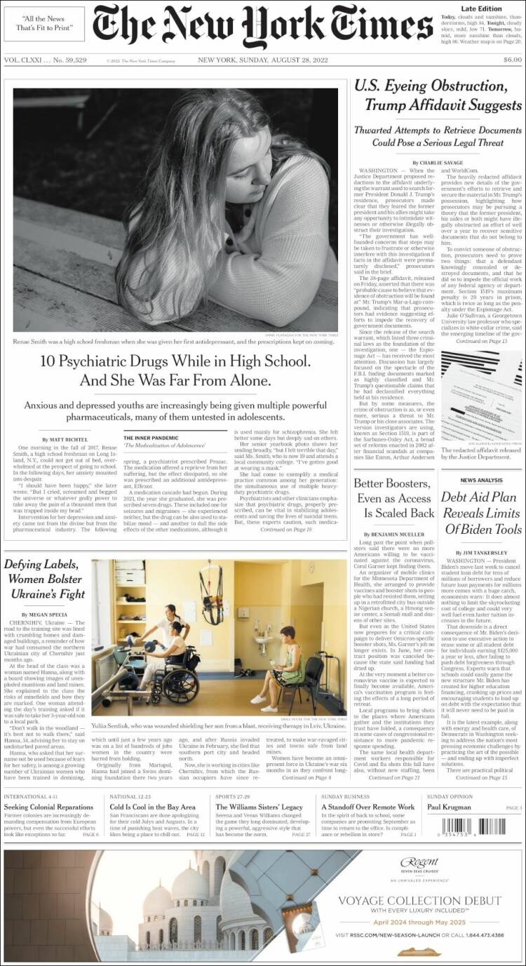 Portada de New York Times (USA)