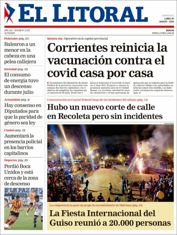Portada de El Litoral Corrientes (Argentina)