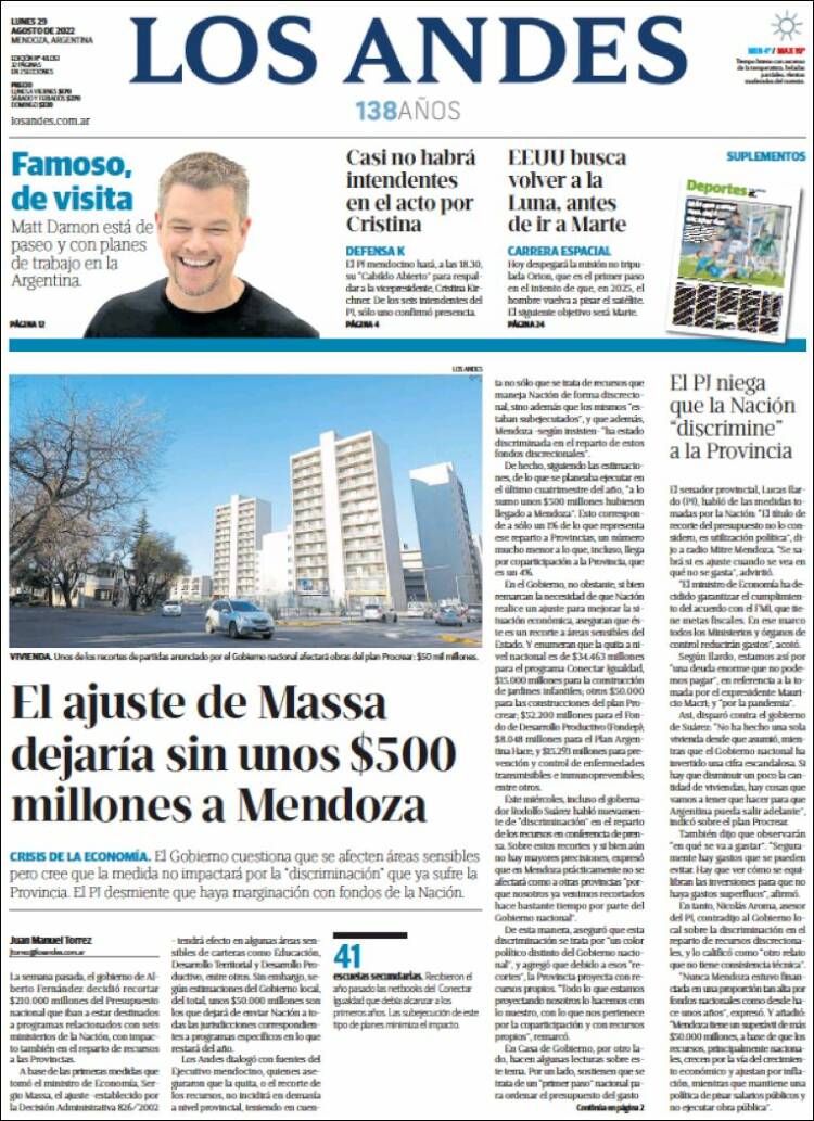 Portada de Los Andes - Mendoza (Argentina)