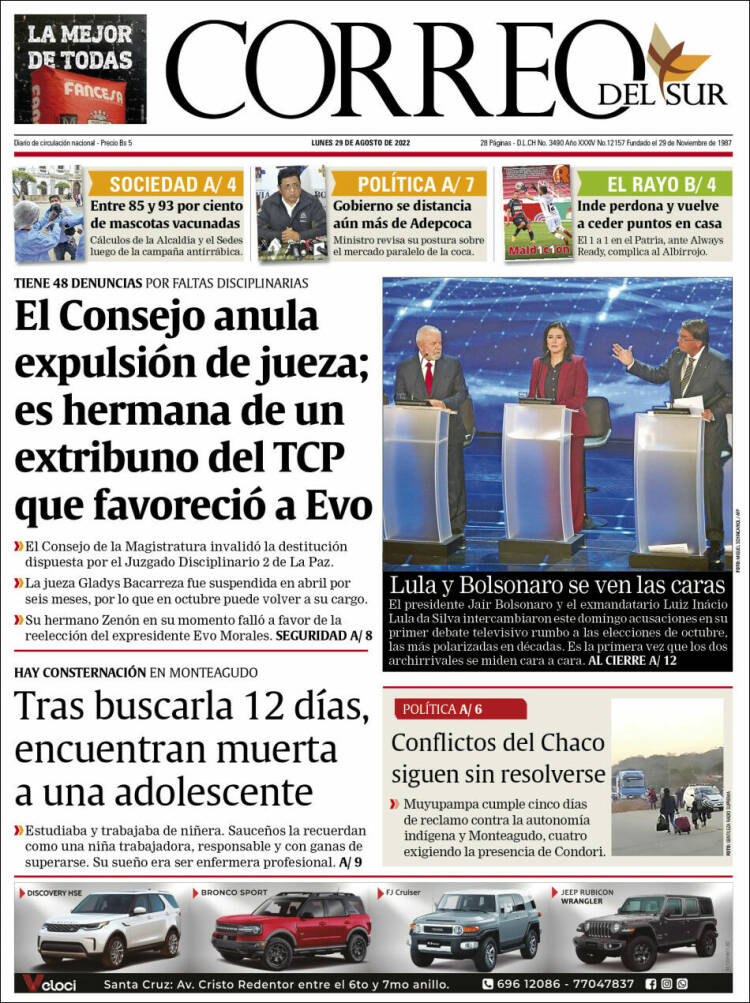 Portada de Correo Sur (Bolivia)
