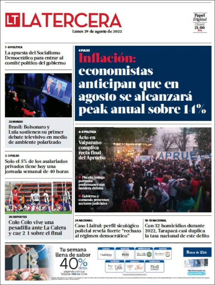 Portada de La Tercera (Chile)