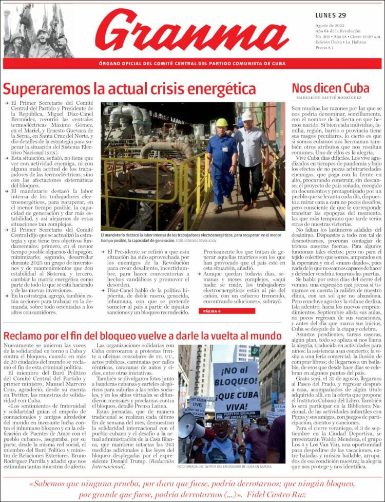 Portada de Granma (Cuba)