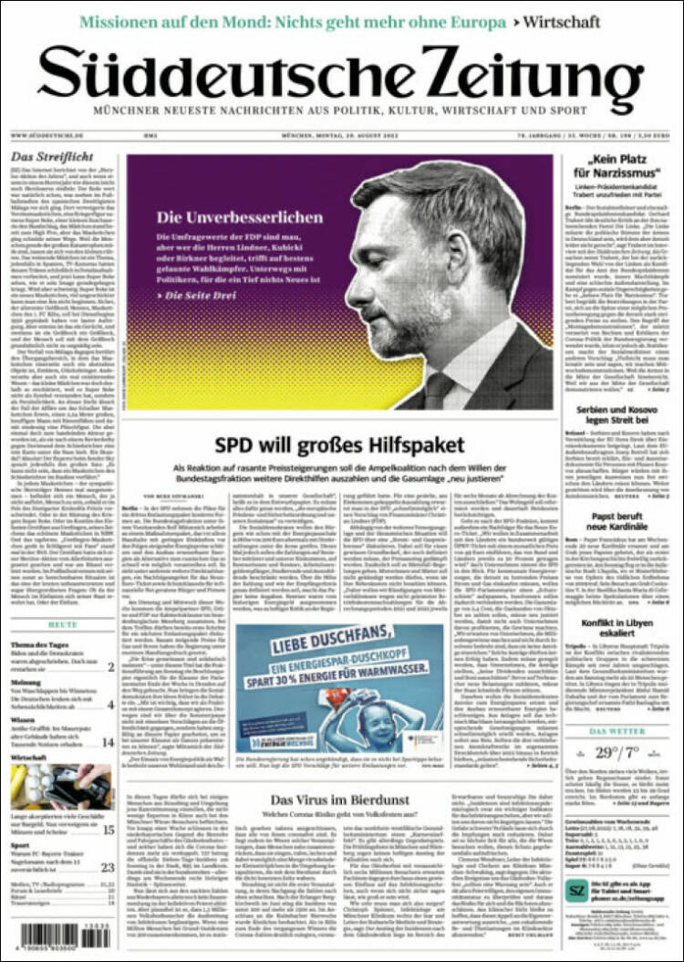Portada de Sueddeutsche (Alemania)