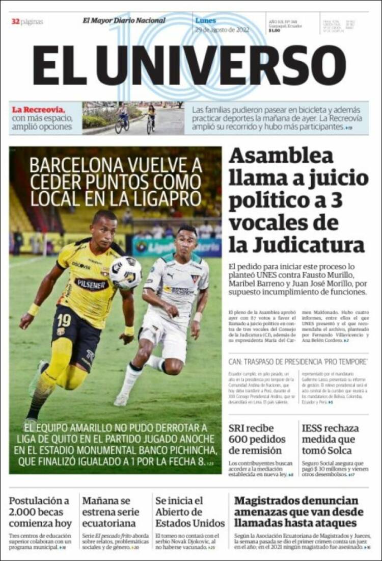 Portada de El Universo - Ecuador (Ecuador)