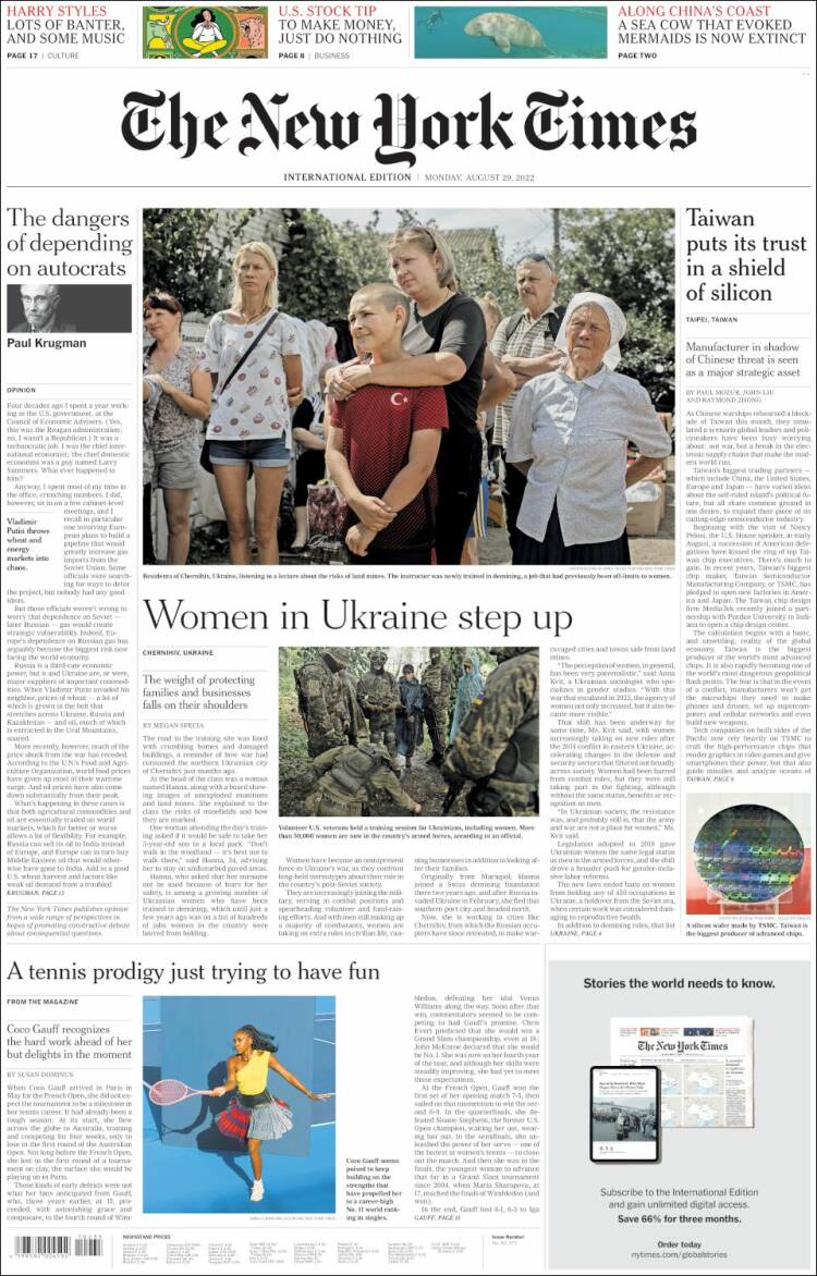 Portada de International New York Times (Europa)