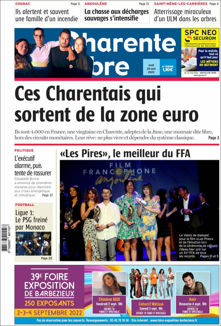 Portada de Charente Libre (Francia)