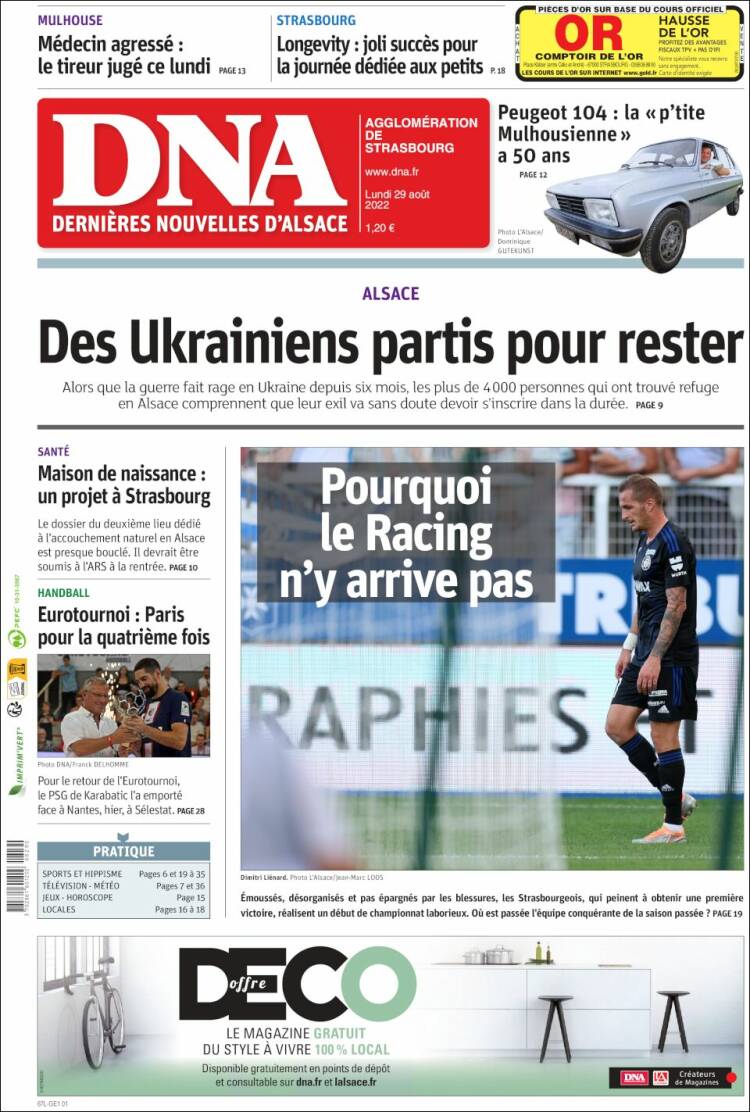 Portada de Les Dernières Nouvelles d'Alsace (Francia)