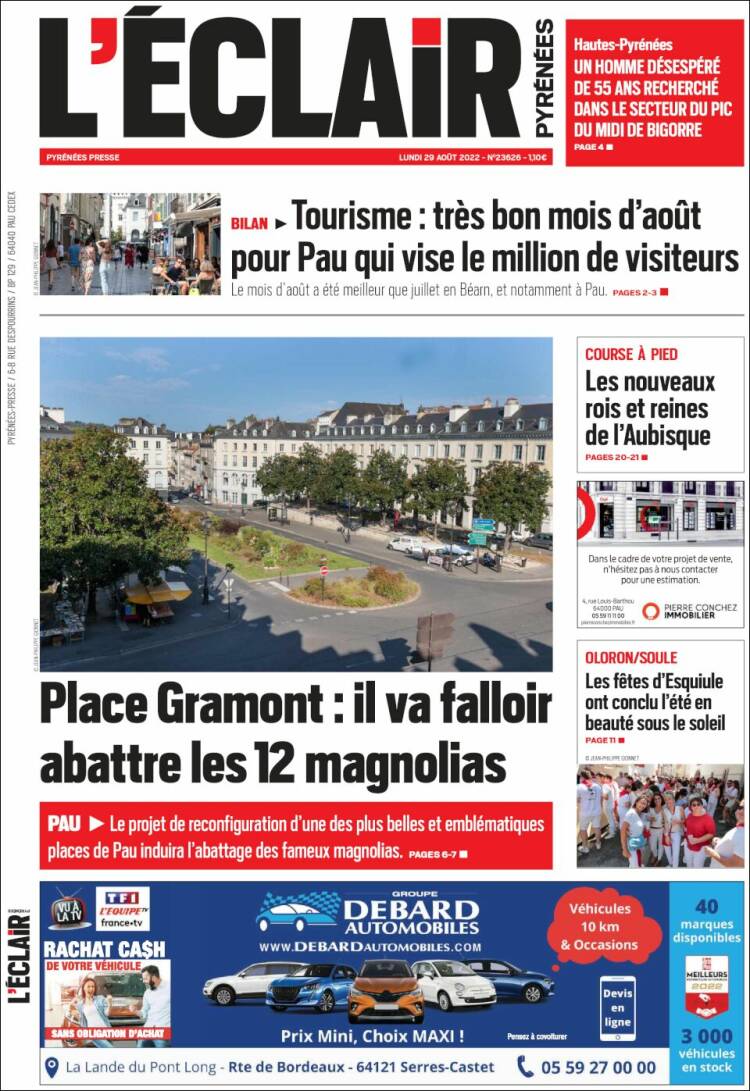 Portada de L'Eclair des Pyrénées (Francia)